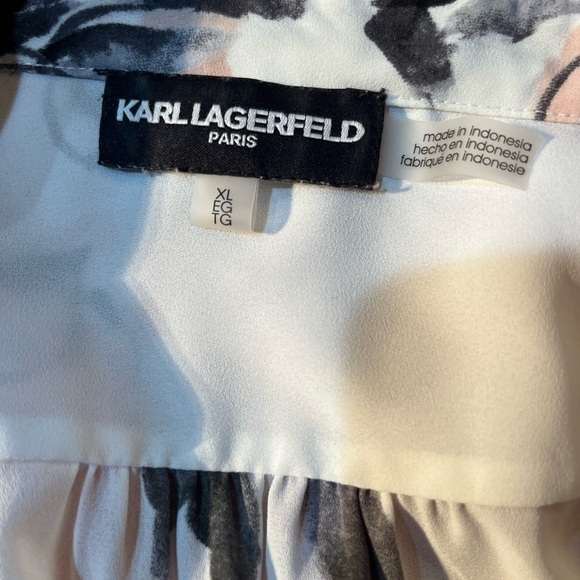 KARL LAGERFELD PARIS Abstract Printed blouse pearl button XLarge - Picture 3 of 3
